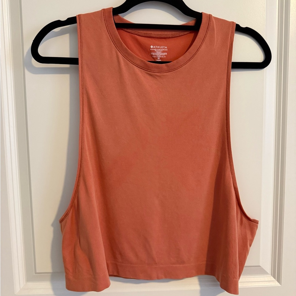 Athleta Orange Mineral Wash Muscle Crop Tank - Picture 2 of 6